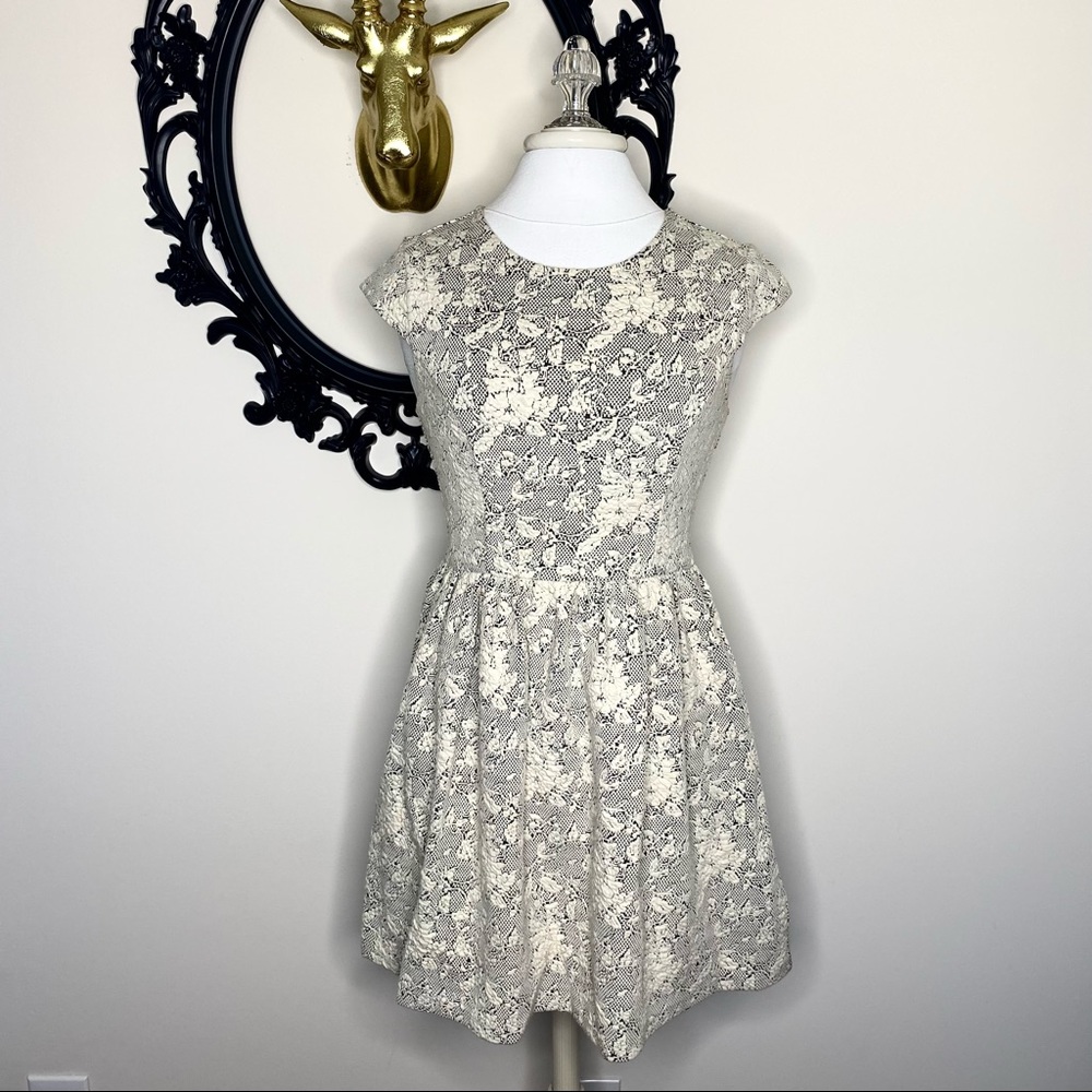 Cream and Black Brocade Fabric Dress